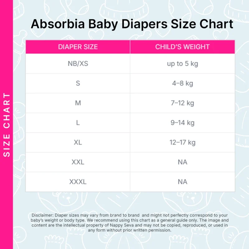 Absorbia Baby Diapers Size Chart