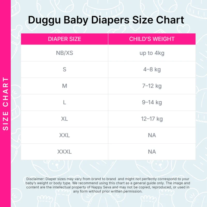 Duggu Baby Diapers Size Chart