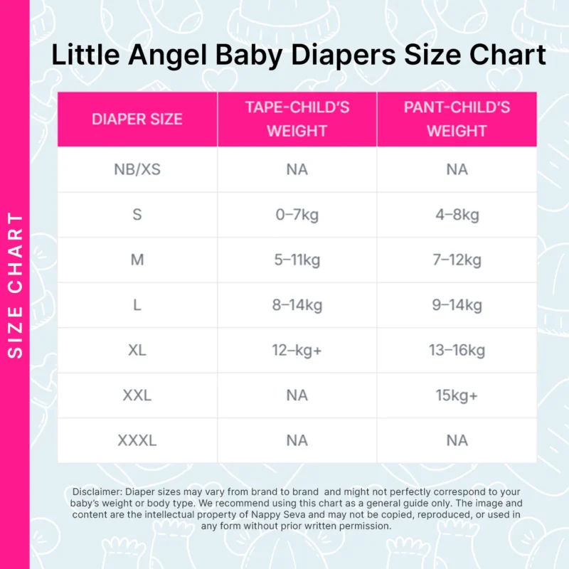 Little Angel Baby Diapers Size Chart